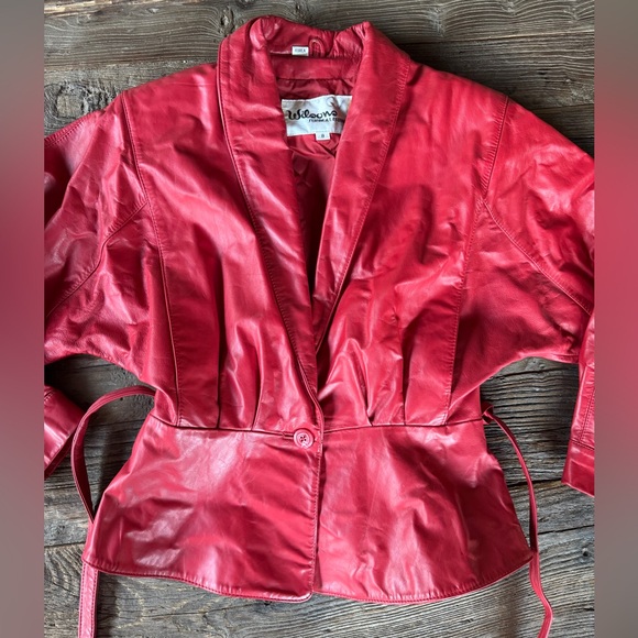 Wilson’s Leather 80’s vintage red leather peplum belted jacket Size XS/S - Picture 8 of 10